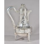 A German silver coffee pot, the body of swept form, decorated with oval portraits,