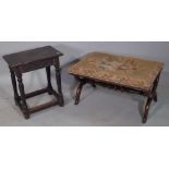 A Regency mahogany rectangular footstool on 'X' frame supports united by turned stretcher,