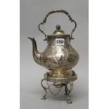 A Victorian silver water kettle, burner and stand, Atkins, Sheffield 1877,