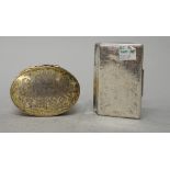 An 18th century unmarked silver gilt tobacco box of oval form,