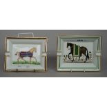 Two Hermes rectangular porcelain ashtrays, each decorated with a stylised horse (19.