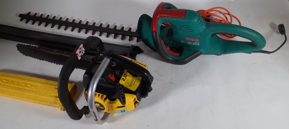 A Mac Petrol chain saw and a Bosch hedge cutter, (2).