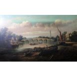 R. Montague (19th century), Old Kew Bridge, oil on canvas, signed, 75cm x 125cm.