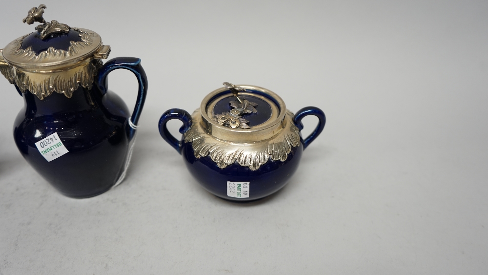 A late 19th century French silver-mounted blue porcelain tea-service, - Image 2 of 6