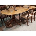 A George III style mahogany twin pedestal D-end dining table,