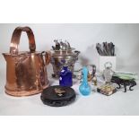 Metalware collectables mainly silver plated flatware, bottle pourers, copper kettle and sundry,