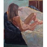 Richard Price (b.1962), Seated female nude, oil on canvasboard, signed, 29cm x 24cm.