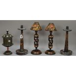 A pair of Kashmiri candlesticks,