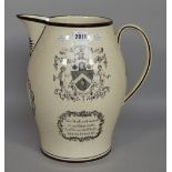 A large English creamware baluster jug, probably Liverpool, circa 1800,