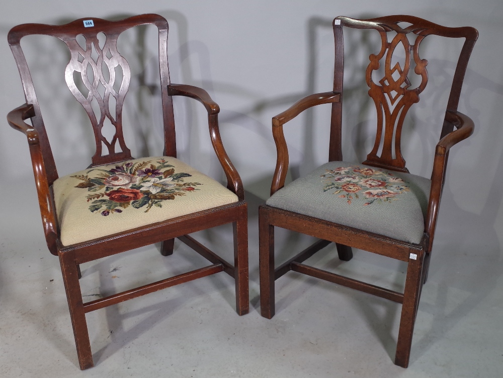 A George III mahogany open armchair and another similar, (2).