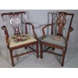 A George III mahogany open armchair and another similar, (2).