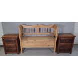 A 20th century pine settle with lift top base,