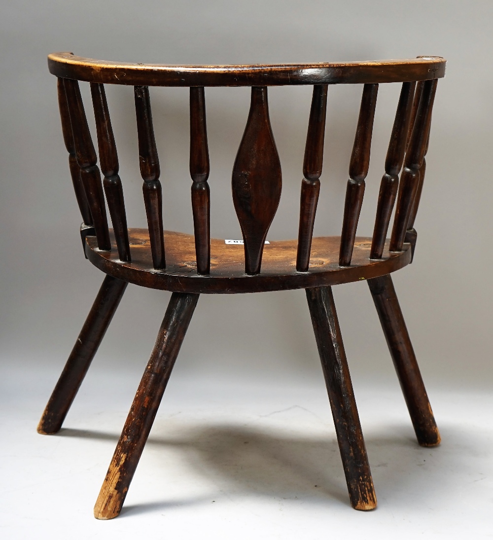 A 19th century primitive beech and ash child's tub back chair with turned decoration, - Image 3 of 6