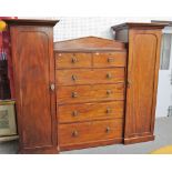 A Victorian mahogany sentry wardrobe, with two short and four long graduated drawers,