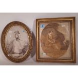 A Regency silkwork figural sampler, framed (31cm x 27cm) and a J.