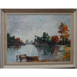 H. F. Borton (20th century), River scene, oil on board, signed, 43cm x 58cm.