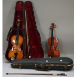 A violin, interior label detailed 'JTL Mansuy a Paris' with 12 1/4 inch back,