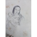 A group of four, including an Italian School pencil drawing of Madonna and child,