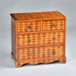 A late 18th century Continental mahogany and satinwood parquetry miniature chest,