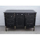 An early Victorian and later black and cream painted rectangular kneehole writing table,