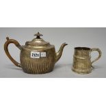 Silver, comprising; a Victorian teapot, of oval barrel shaped form,