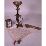 Collectables, including; candlesticks made with elements from a 19th century sword,