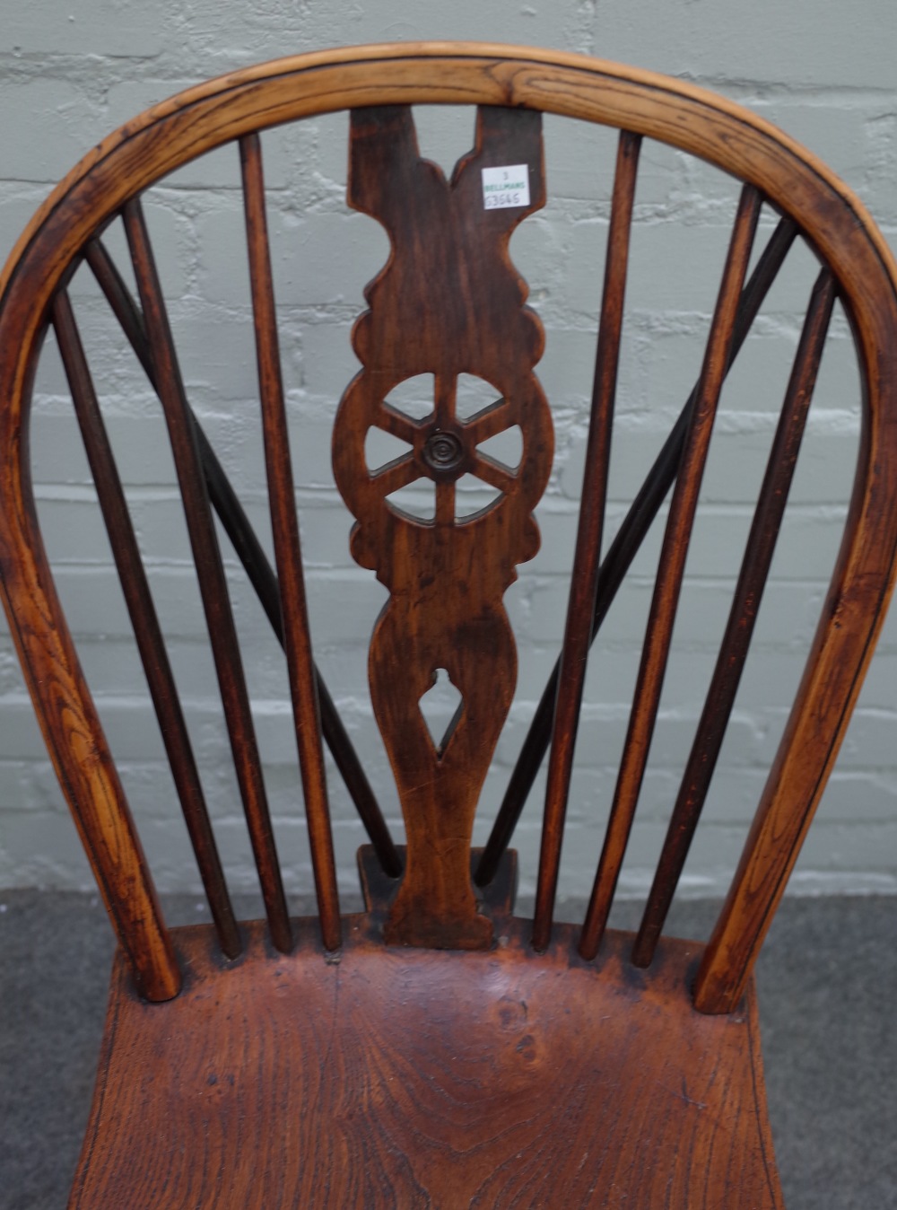 Two 19th century yew and elm stick back chairs with crinoline stretcher together with three other - Image 3 of 3