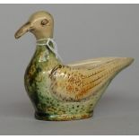 A Staffordshire earthenware duck sauceboat, late 18th century, washed in green and ochre glazes, 11.