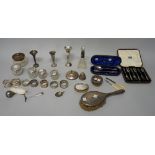 Silver and silver mounted wares, comprising; a set of six pastry forks, Sheffield 1928, with a case,