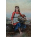 Anglo French School (early 20th century), The young mussel gatherer, pastel, 45cm x 31cm.