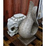 A 20th century white marble garden seat formed as an elephant 42cm high and a 20th century granite
