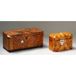 A George III blonde tortoiseshell dome top rectangular tea caddy with twin lidded interior,