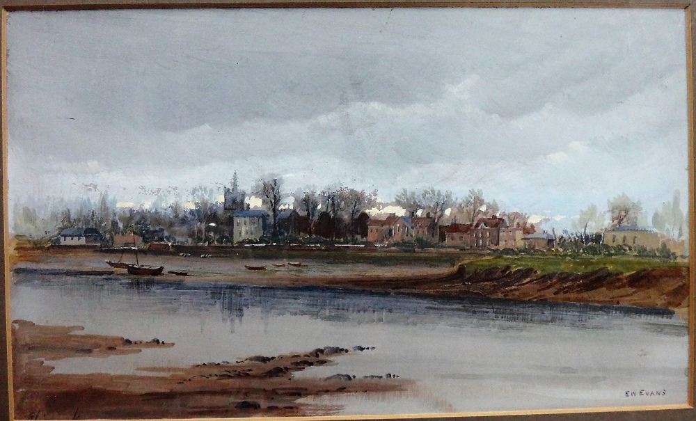 E. W. Evans, Estuary view, Sussex, gouache, signed, 13cm x 21.5cm. - Image 2 of 3