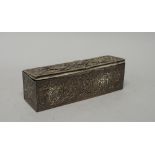 An Asian rectangular hinge lidded box, decorated to the cover and to the sides,