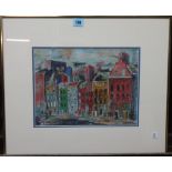 Ray Evans (1920-2008), Street scene, mixed media, signed, 23.5cm x 31cm.