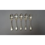 Nine silver fiddle and thread pattern teaspoons, various dates and makers, combined weight 250 gms.