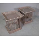 A pair of rattan square side tables, 50cm square x 50cm square.