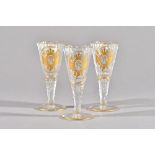 Three Silesian cut and gilt wine glass, early 20th century,