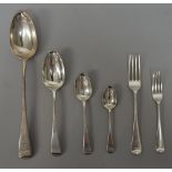 Victorian silver Old English pattern table flatware, comprising; a stuffing spoon, five tablespoons,