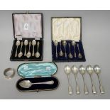 Silver, comprising; a set of six teaspoons, having figure terminals to the handles, Birmingham 1924,