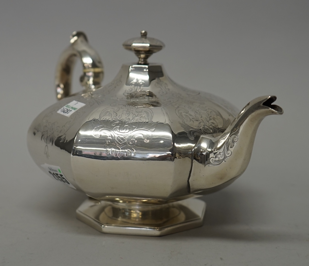 A Victorian silver teapot, of squat octagonal form, - Image 2 of 6