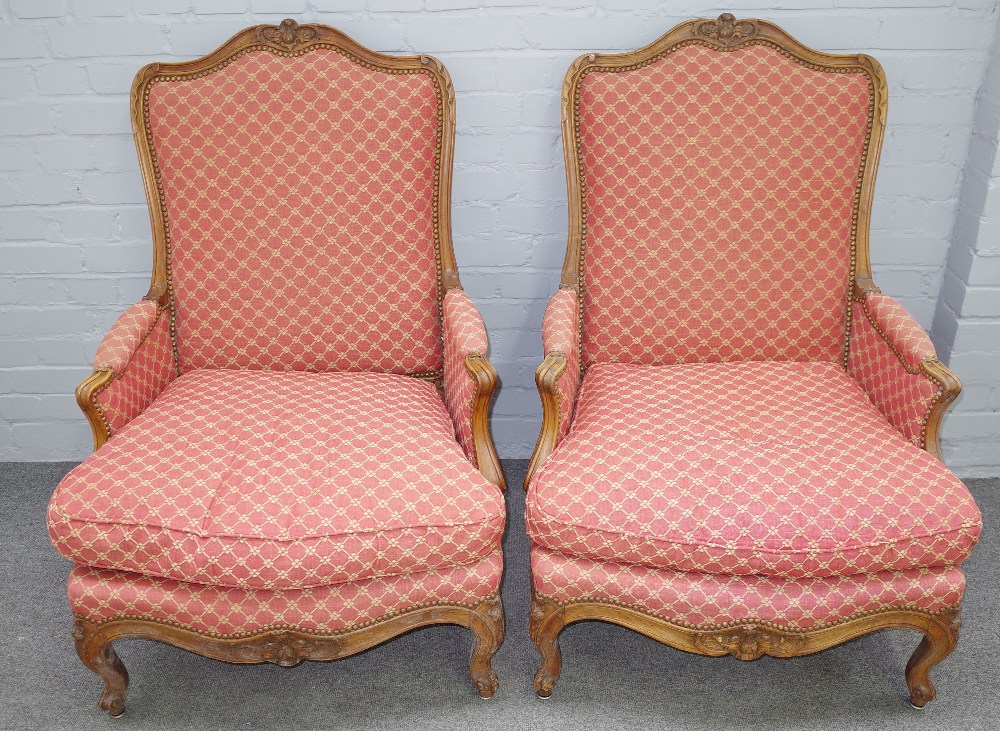 A pair of 19th century beech framed armchairs in the Louis XV style, - Image 4 of 4