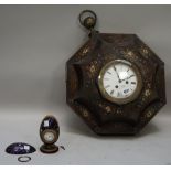 A mid-19th French simulated tortoiseshell and Tôle Peinte octagonal striking sedan clock,