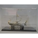 A model of a sailing galley, the label within the case detailed M.D.R.
