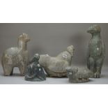 Seven Inuit style carved and polished stone animals, 20th century, signed either 'Marisa',