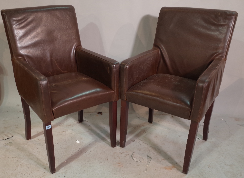 A set of six 20th century faux brown leather armchairs, on tapering supports, (6). - Image 2 of 2