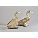 A pair of 19th century Chinese mother-of-pearl and ivory standing duck-form box and covers,