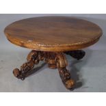 A 19th century Continental oak oval centre table, on four carved downswept supports,