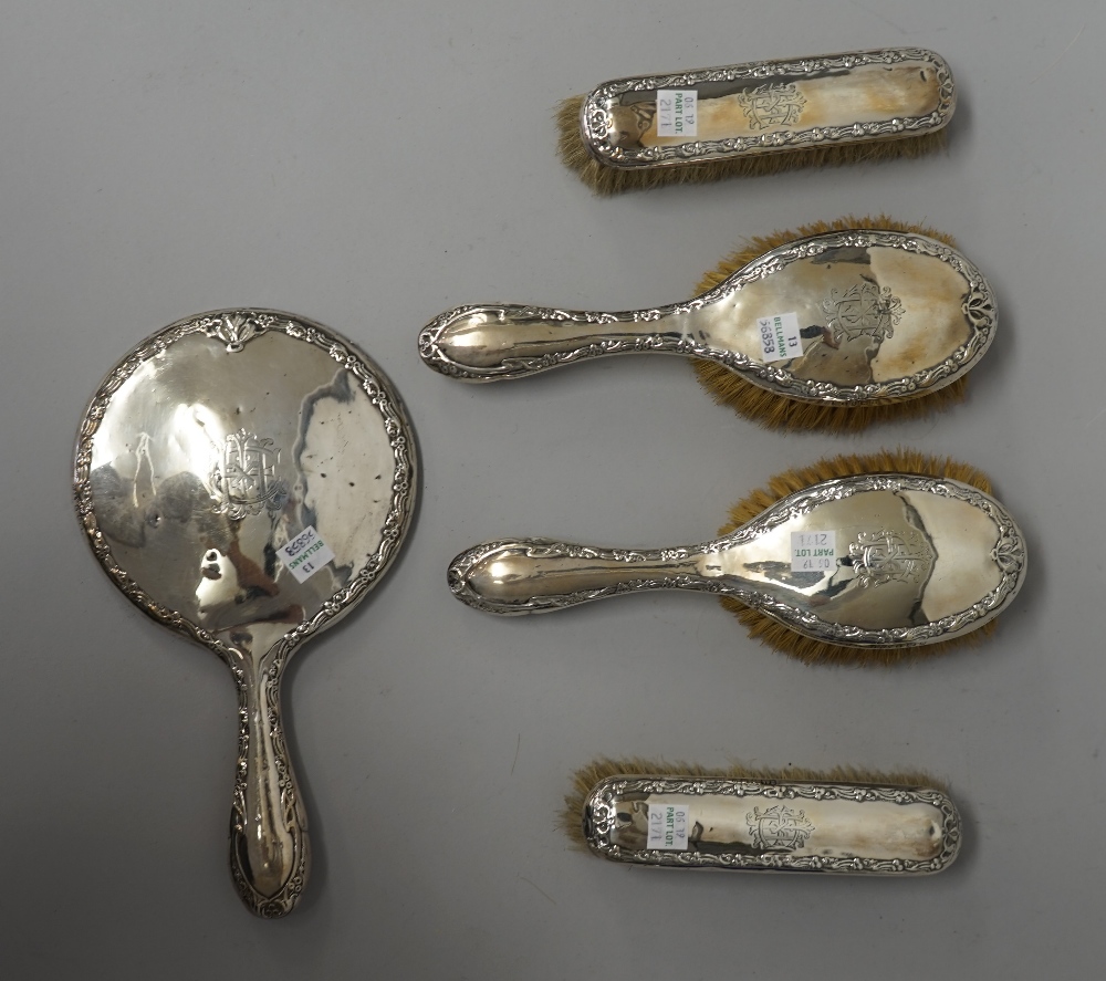 Silver and silver mounted wares, comprising; a lady's five piece dressing set, comprising; a mirror, - Image 2 of 8