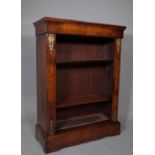 A Victorian walnut and ormolu mounted open bookcase on plinth base, 77cm wide x 105cm high.
